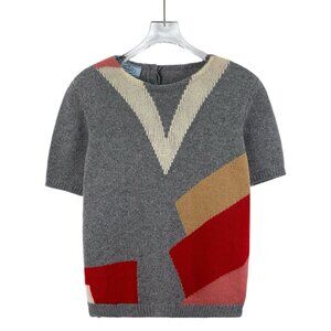 Prada Gray Crewneck Short Sleeve Knit Top